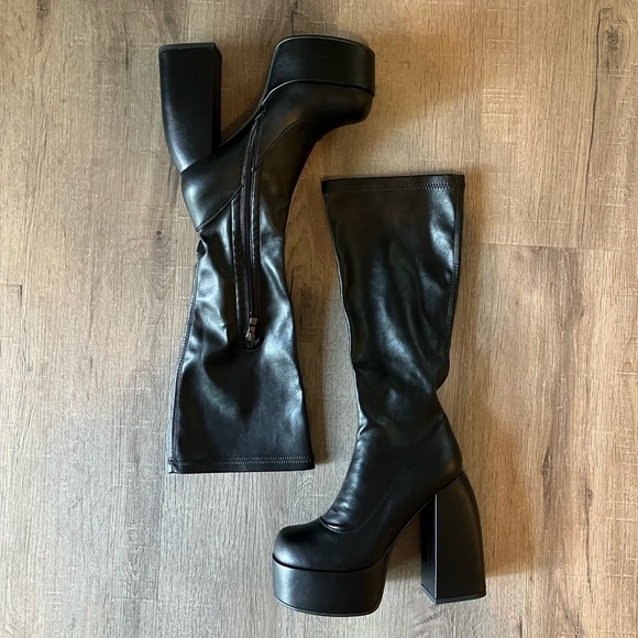 New Black Knee High Platform Boots 8 No Box